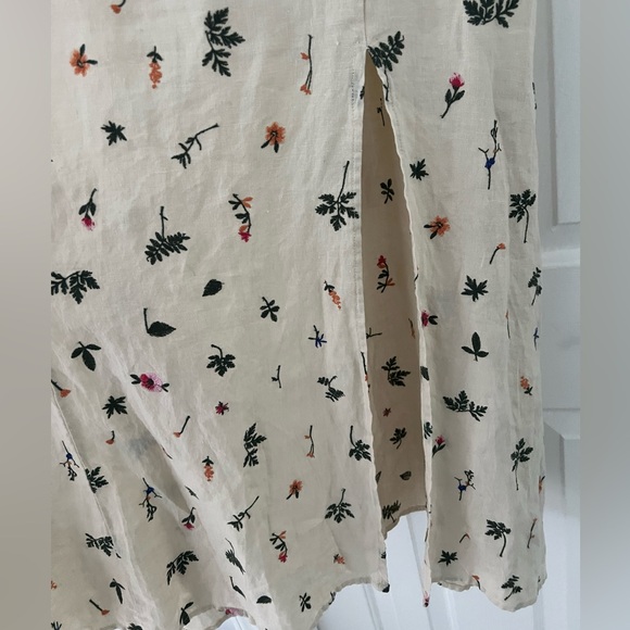 ZARA Embroidered Neutral Floral Linen Dress size Large - Picture 3 of 7